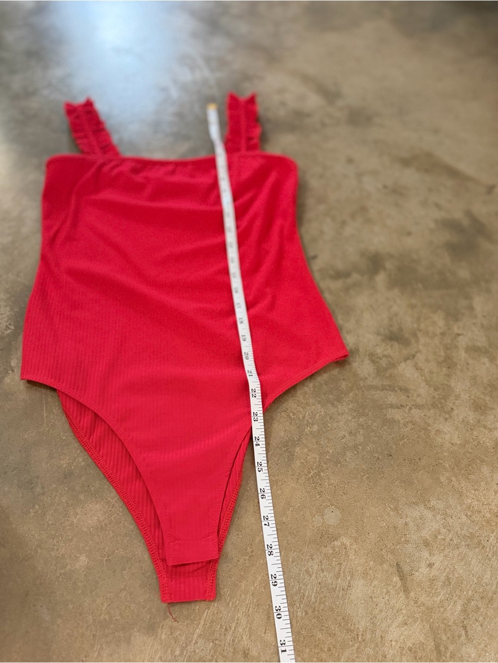 Heatherly Ribbed Red Bodysuit Ruffle Straps Snap Closure M - Picture 3 of 10